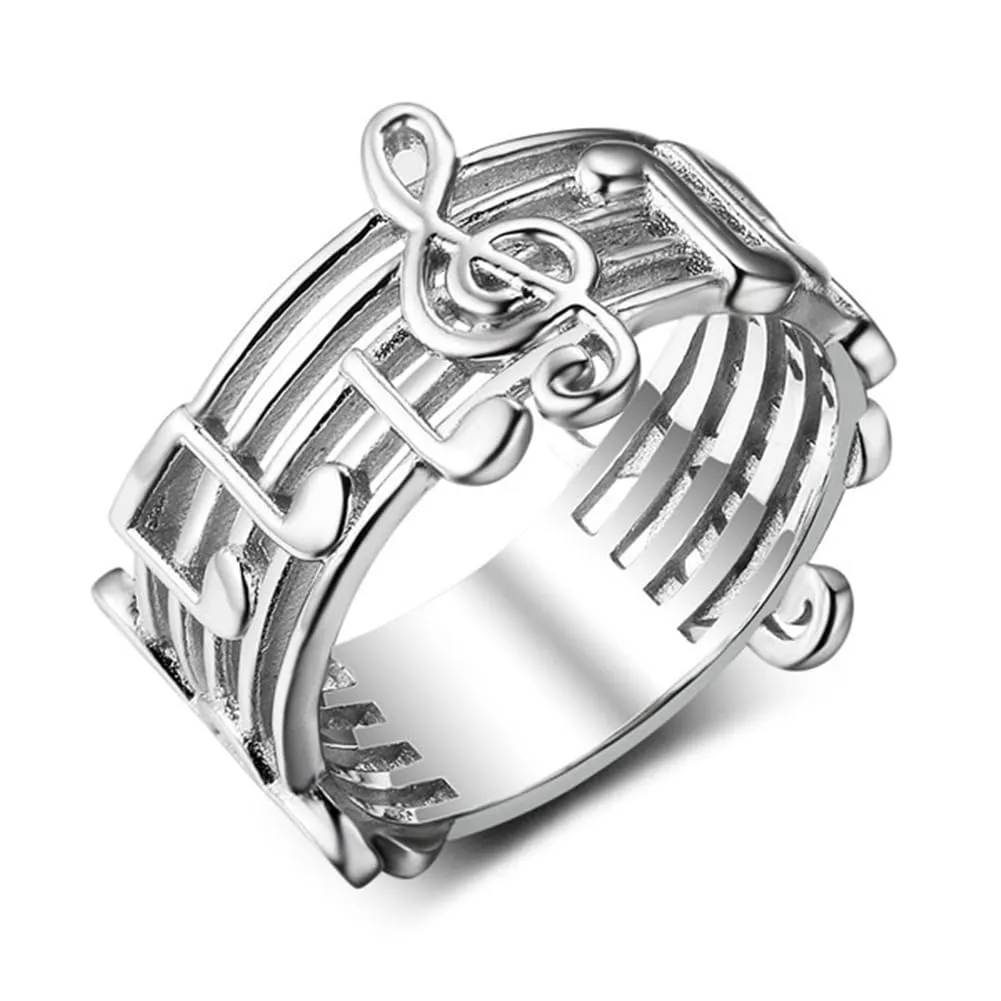 PAMTIER Anello da Uomo in Acciaio Inossidabile con Incisione del Simbolo delle Note Musicali Anello con Simbolo delle Note Bianche e Basse Comfort Fit Argento Misura 22 - immagine 1