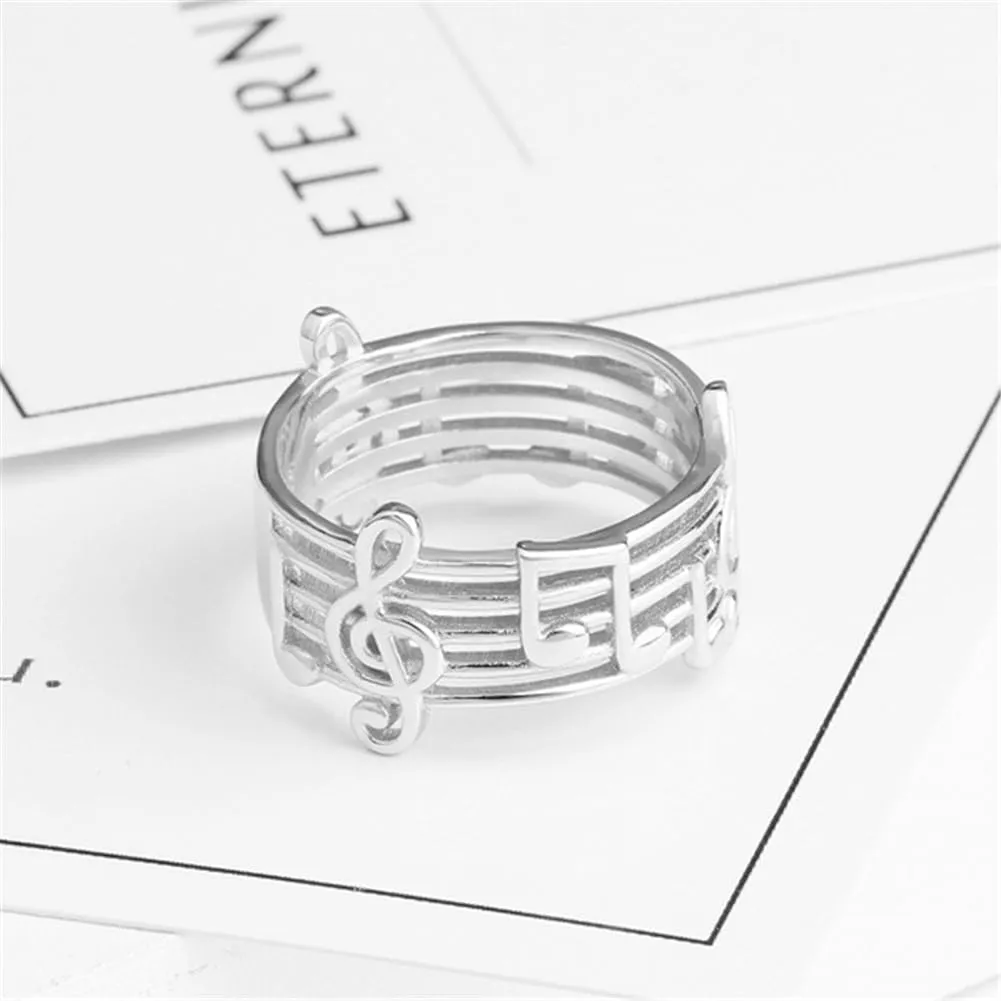 PAMTIER Anello da Uomo in Acciaio Inossidabile con Incisione del Simbolo delle Note Musicali Anello con Simbolo delle Note Bianche e Basse Comfort Fit Argento Misura 17 - immagine 3