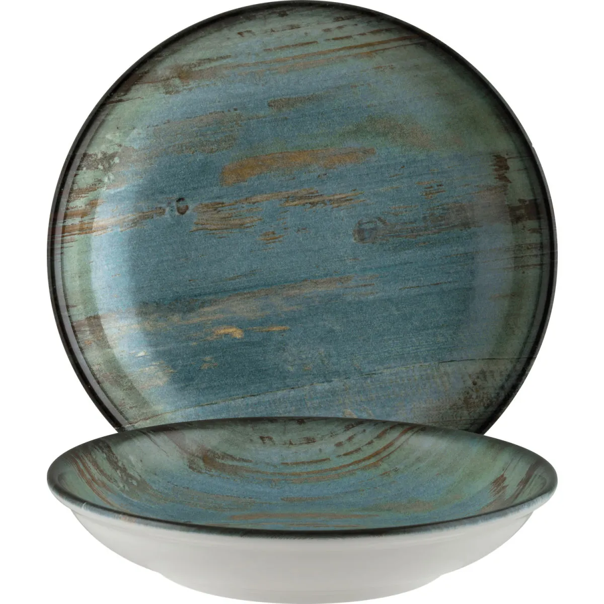 6x Bonna Piatto fondo Madera Mint; 1000 ml, 23x4 cm (ØxH); turchese/marrone/nero; rotonda; 6 pz. / Pacco - immagine 1