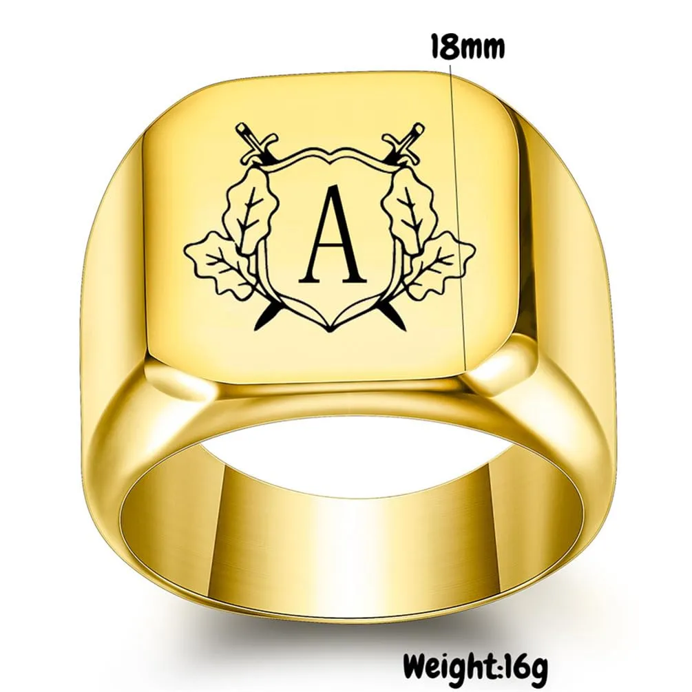 PAURO Anello in Acciaio Inossidabile Personalizzato con Iniziale Quadrata Dell'alfabeto dalla A alla Z per Uomo e Donna Oro A Misura 22 - immagine 2