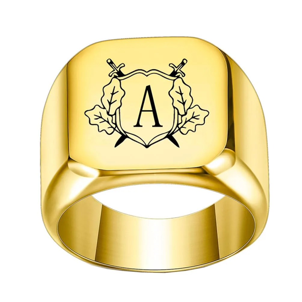 PAURO Anello in Acciaio Inossidabile Personalizzato con Iniziale Quadrata Dell'alfabeto dalla A alla Z per Uomo e Donna Oro A Misura 32 - immagine 1