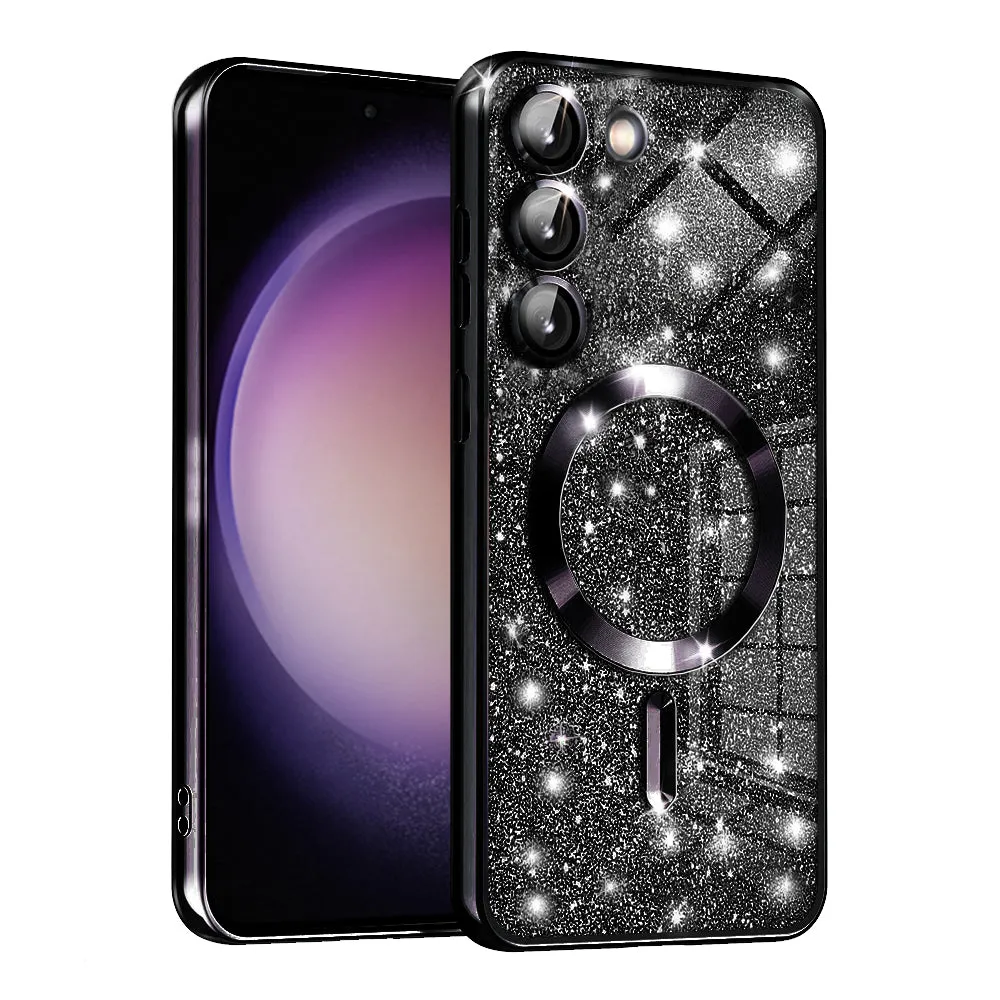 Custodia MagSafe per Samsung Galaxy S23+ S916, Techsuit, Luxury Glitter, Nera - immagine 1