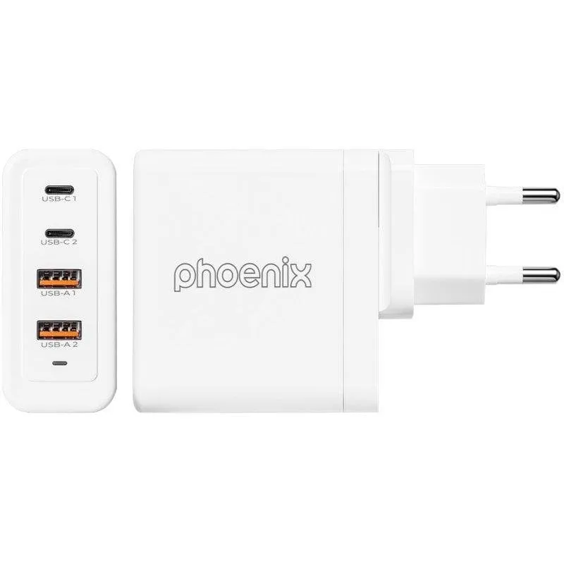 Caricatore Phoenix 100GAN2UC2UA-W USB-C 100W GaN 2xUSB-C 2xUSB-A Europeo - immagine 1