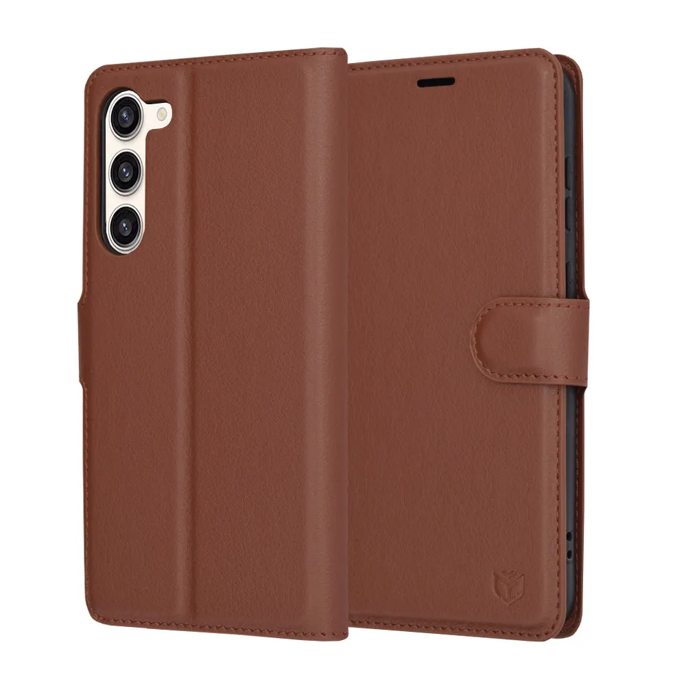 Custodia per Samsung Galaxy S23+ S916, Techsuit, Leather Folio, Marrone - immagine 1