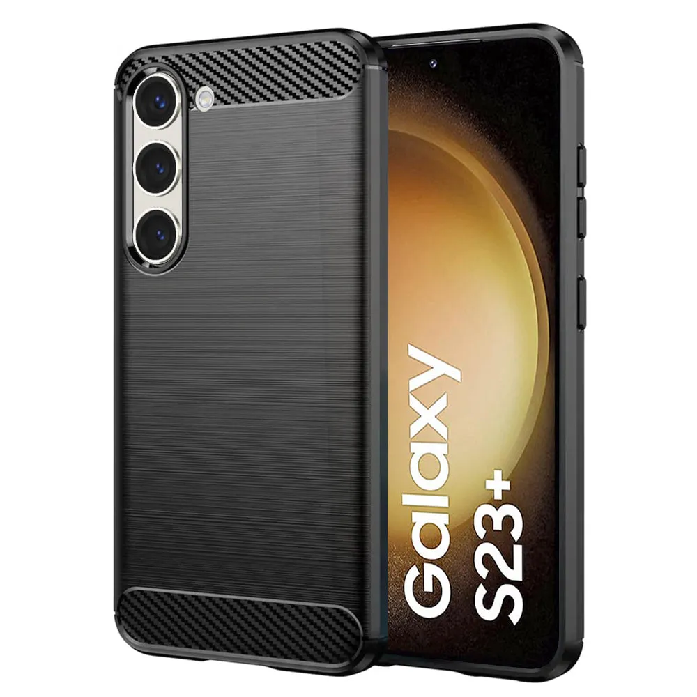 Custodia per Samsung Galaxy S23+ S916, Techsuit, Carbonio, Nera - immagine 1