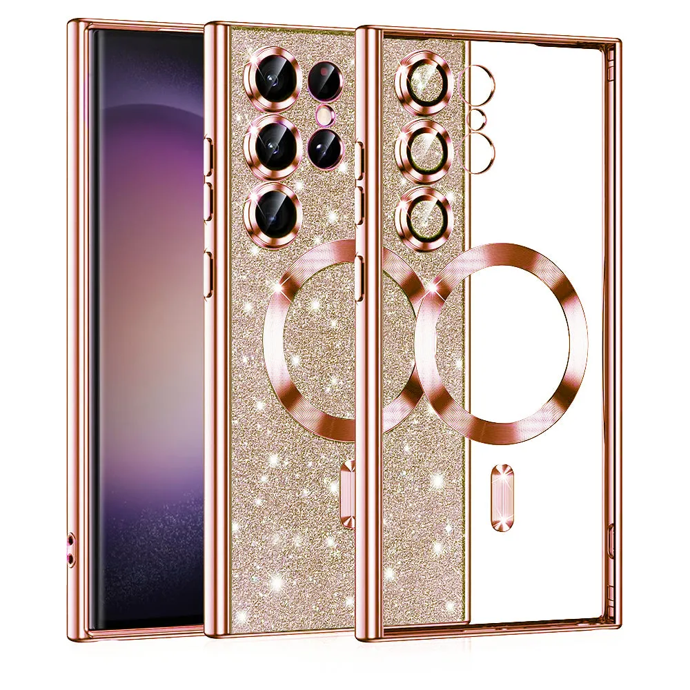 Custodia MagSafe per Samsung Galaxy S23 Ultra S918, Techsuit, Luxury Glitter, Rosa Dorato - immagine 1