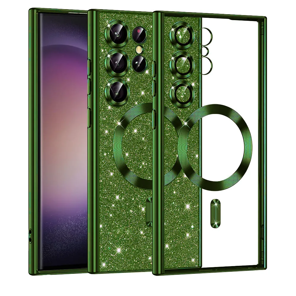 Custodia MagSafe per Samsung Galaxy S23 Ultra S918, Techsuit, Luxury Glitter, Verde Scuro - immagine 1