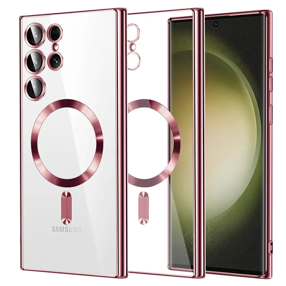 Custodia MagSafe per Samsung Galaxy S23 Ultra S918, Techsuit, Luxury Crystal, Rosa - immagine 1