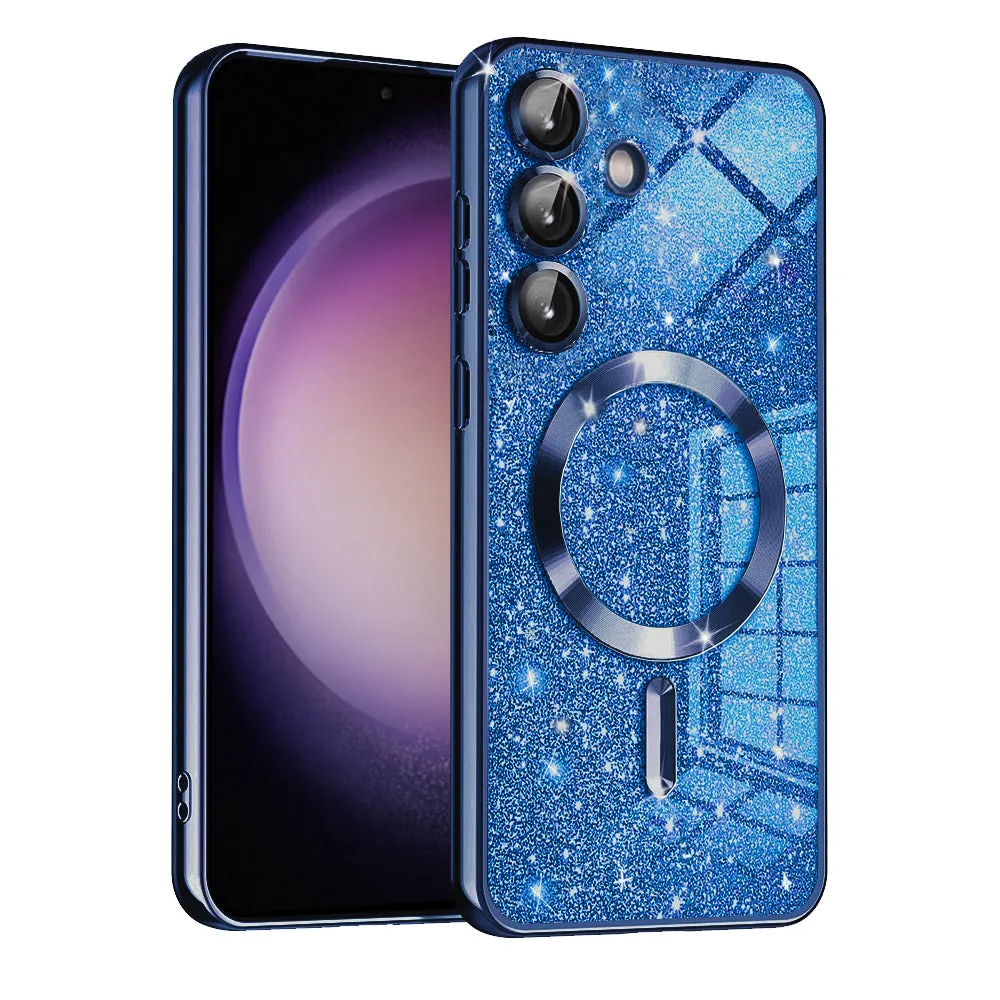 Custodia MagSafe per Samsung Galaxy S23 FE S711, Techsuit, Luxury Glitter, Blu Scuro - immagine 1