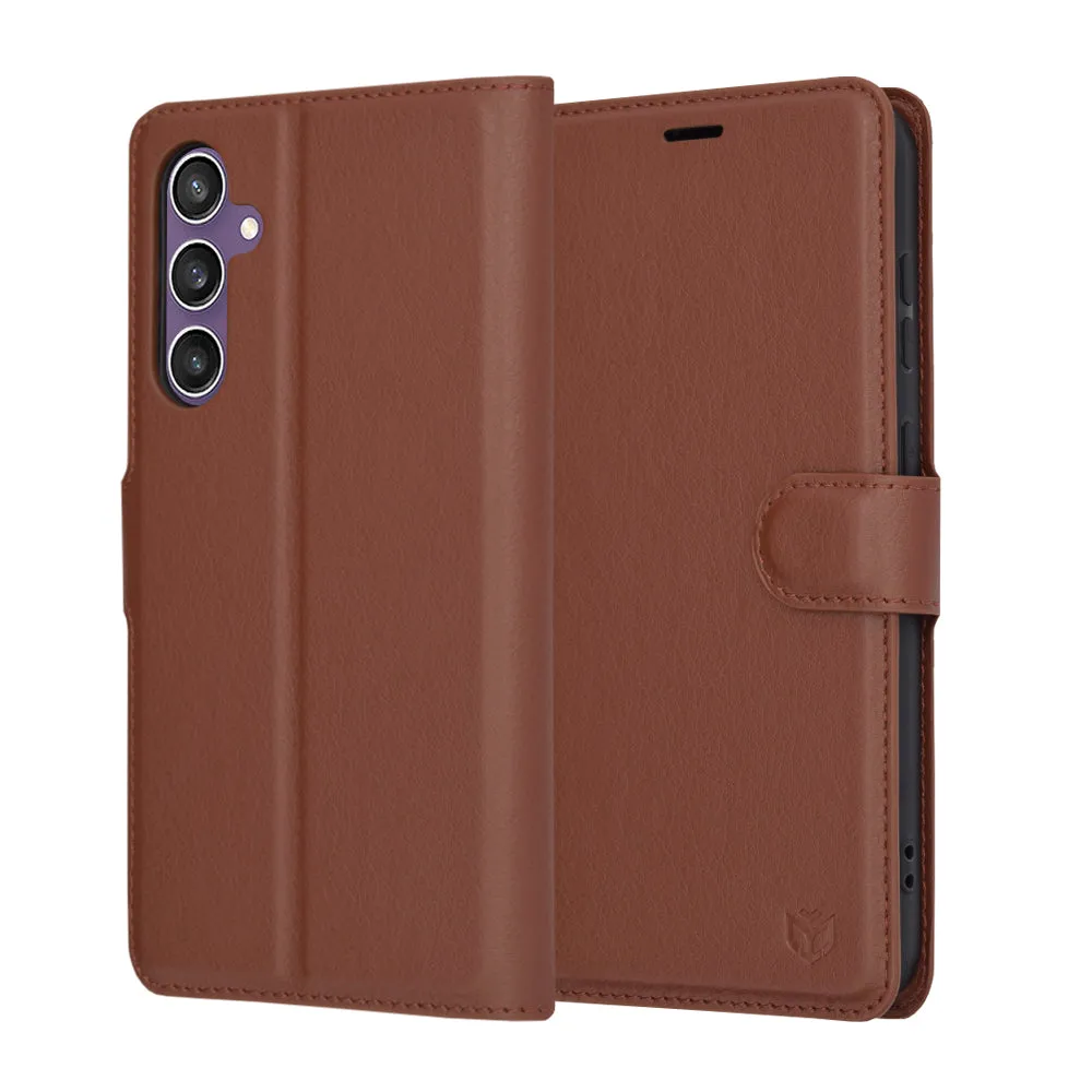 Custodia per Samsung Galaxy S23 FE S711, Techsuit, Leather Folio, Marrone - immagine 1