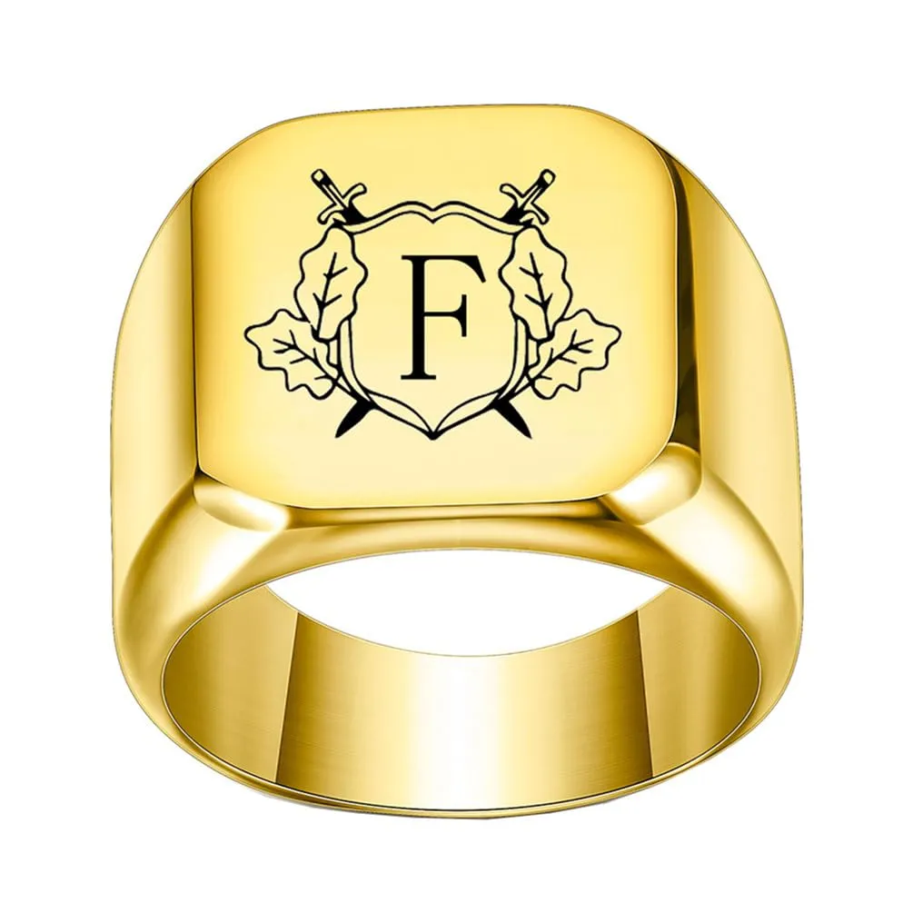 PAURO Anello in Acciaio Inossidabile Personalizzato con Iniziale Quadrata Dell'alfabeto dalla A alla Z per Uomo e Donna Oro F Misura 14 - immagine 1