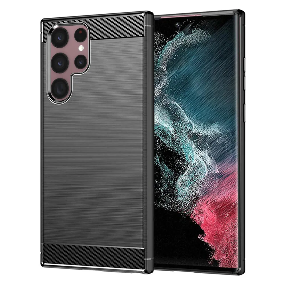 Custodia per Samsung Galaxy S22 Ultra 5G S908, Techsuit, Carbonio, Nera - immagine 1