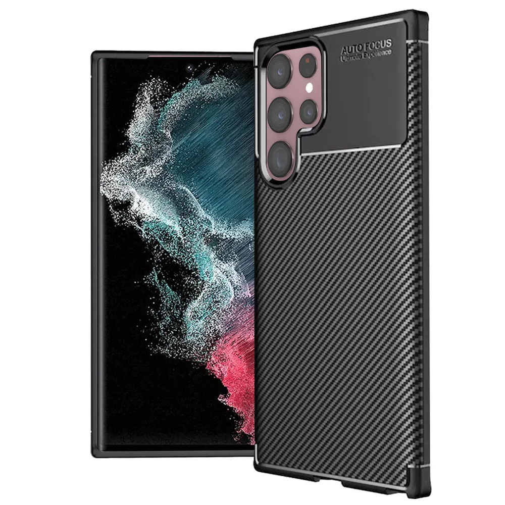 Custodia per Samsung Galaxy S22 Ultra 5G S908, Techsuit, CarbonFiber, Nera - immagine 1