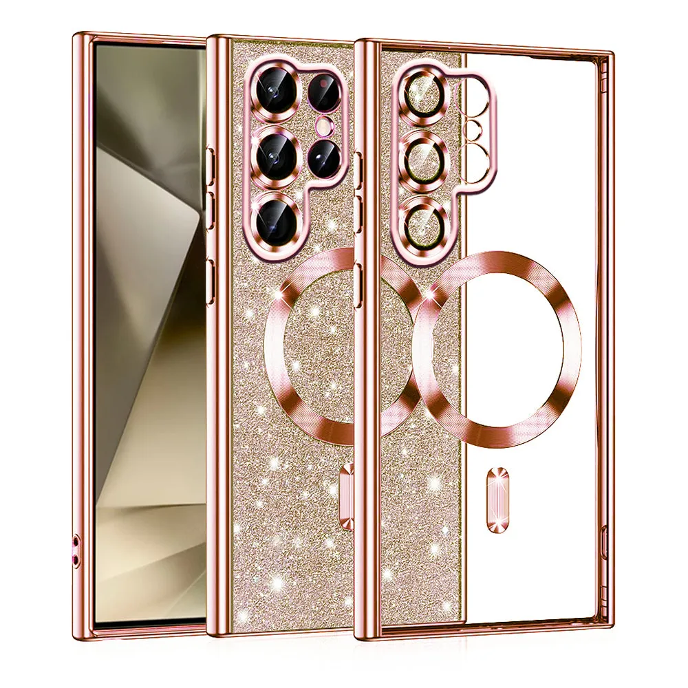 Custodia MagSafe per Samsung Galaxy S22 Ultra 5G S908, Techsuit, Luxury Glitter, Rosa Dorato - immagine 1