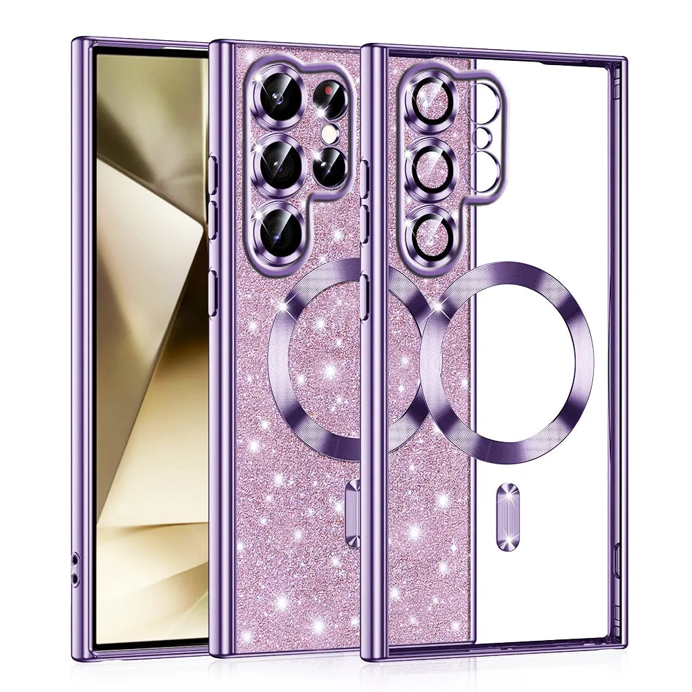 Custodia MagSafe per Samsung Galaxy S22 Ultra 5G S908, Techsuit, Luxury Glitter, Viola Chiaro - immagine 1