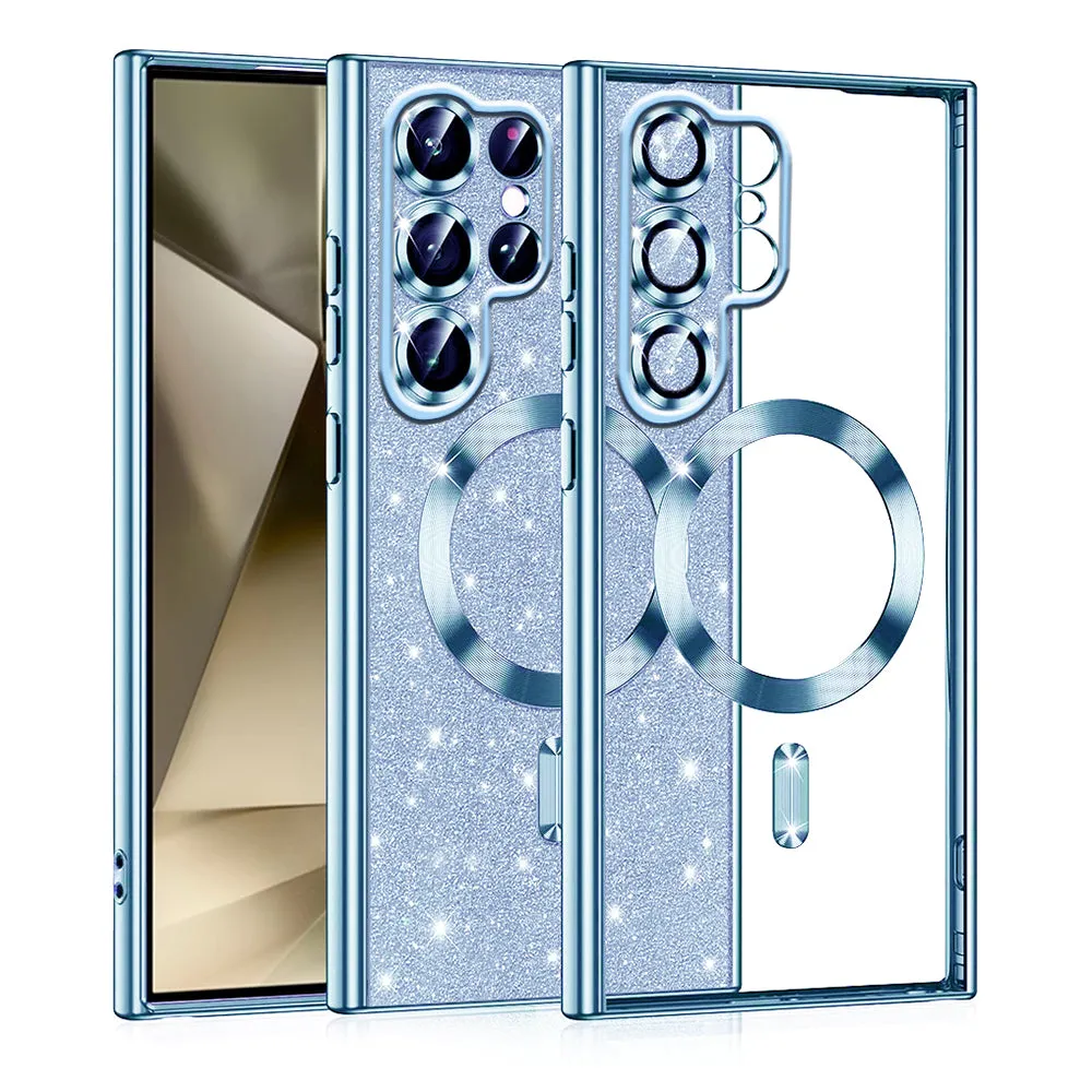 Custodia MagSafe per Samsung Galaxy S22 Ultra 5G S908, Techsuit, Luxury Glitter, Blu - immagine 1