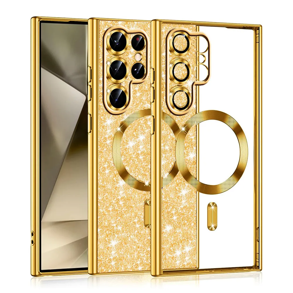 Custodia MagSafe per Samsung Galaxy S22 Ultra 5G S908, Techsuit, Luxury Glitter, Dorata - immagine 1