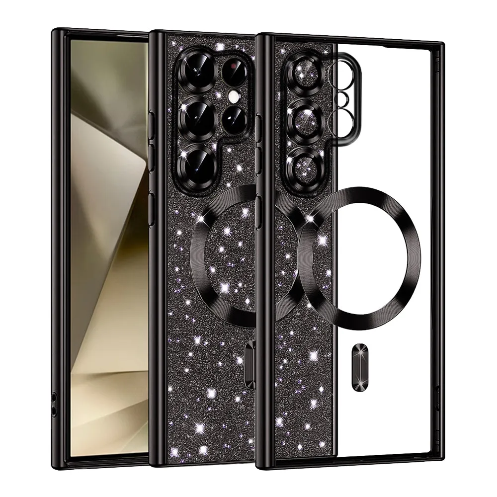 Custodia MagSafe per Samsung Galaxy S22 Ultra 5G S908, Techsuit, Luxury Glitter, Nera - immagine 1
