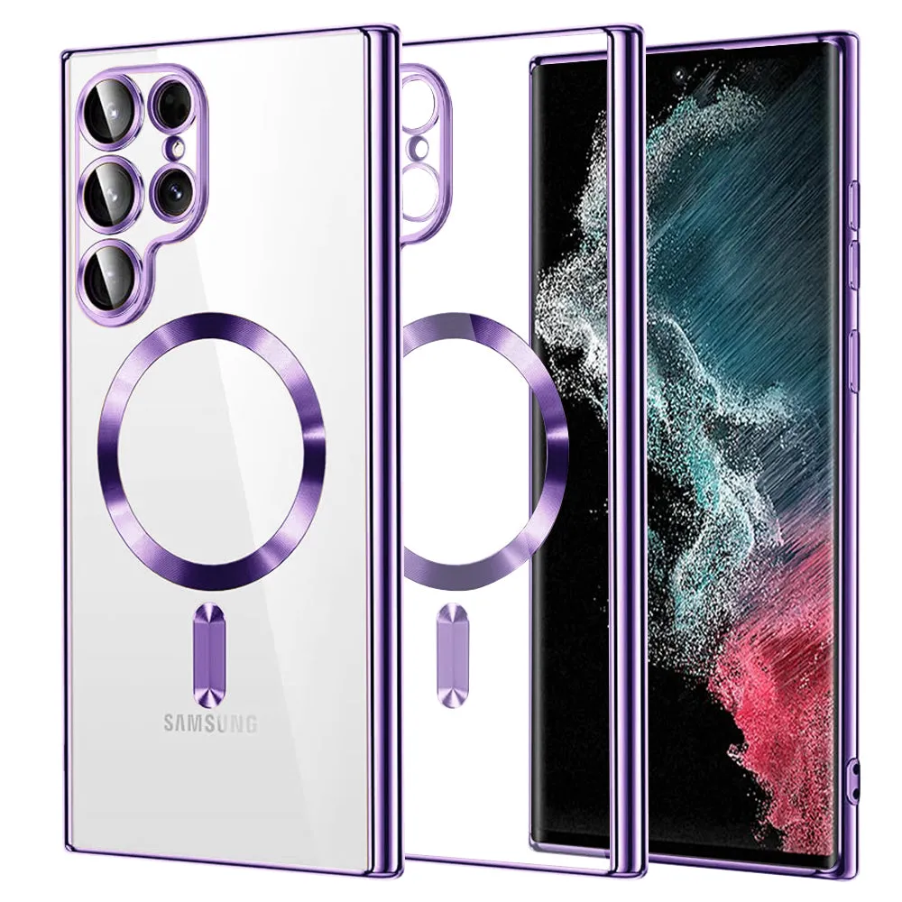 Custodia MagSafe per Samsung Galaxy S22 Ultra 5G S908, Techsuit, Luxury Crystal, Viola Chiaro - immagine 1