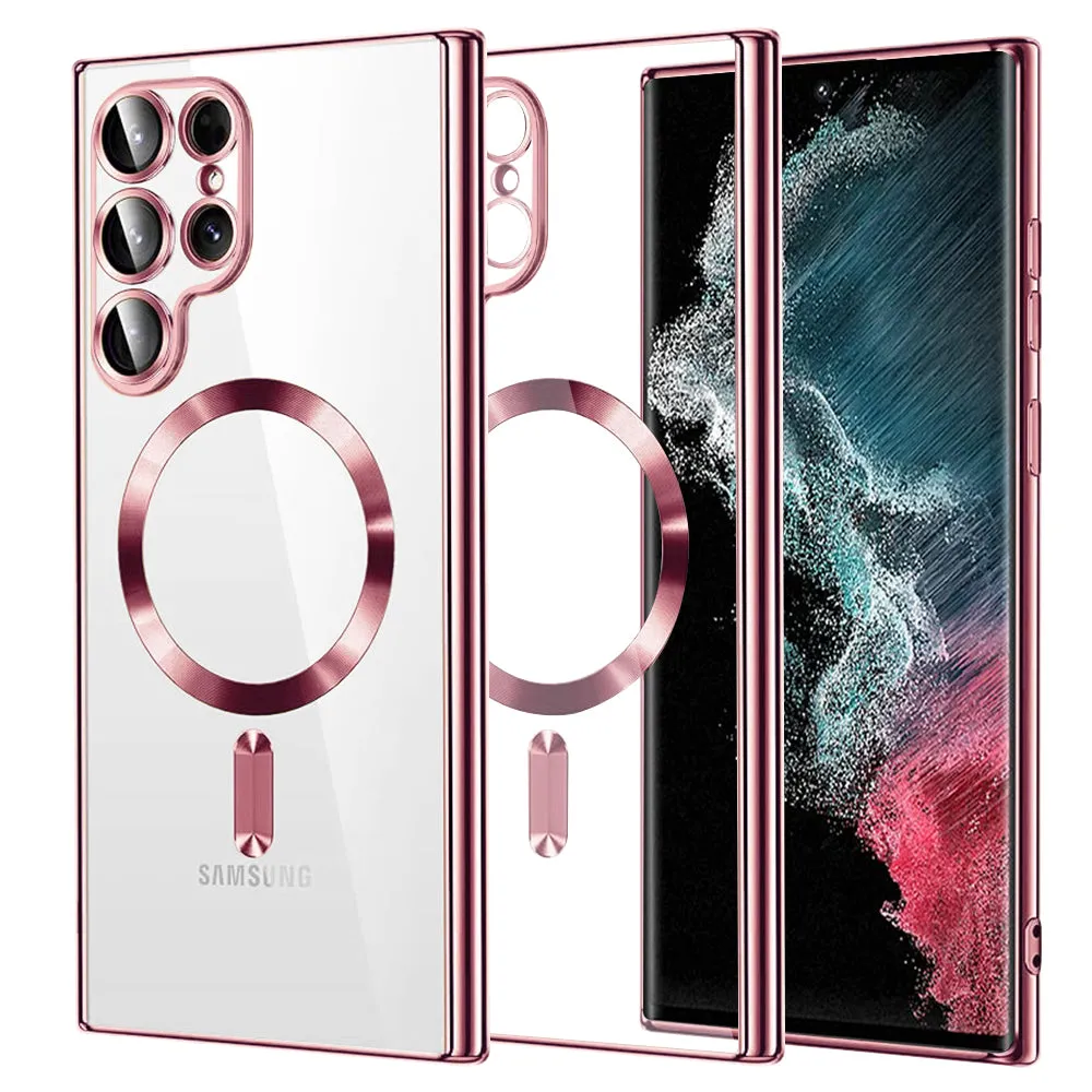 Custodia MagSafe per Samsung Galaxy S22 Ultra 5G S908, Techsuit, Luxury Crystal, Rosa - immagine 1