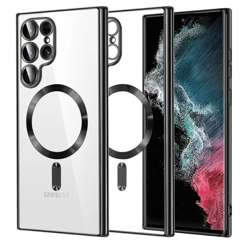 Custodia MagSafe per Samsung Galaxy S22 Ultra 5G S908, Techsuit, Luxury Crystal, Nera - immagine 1