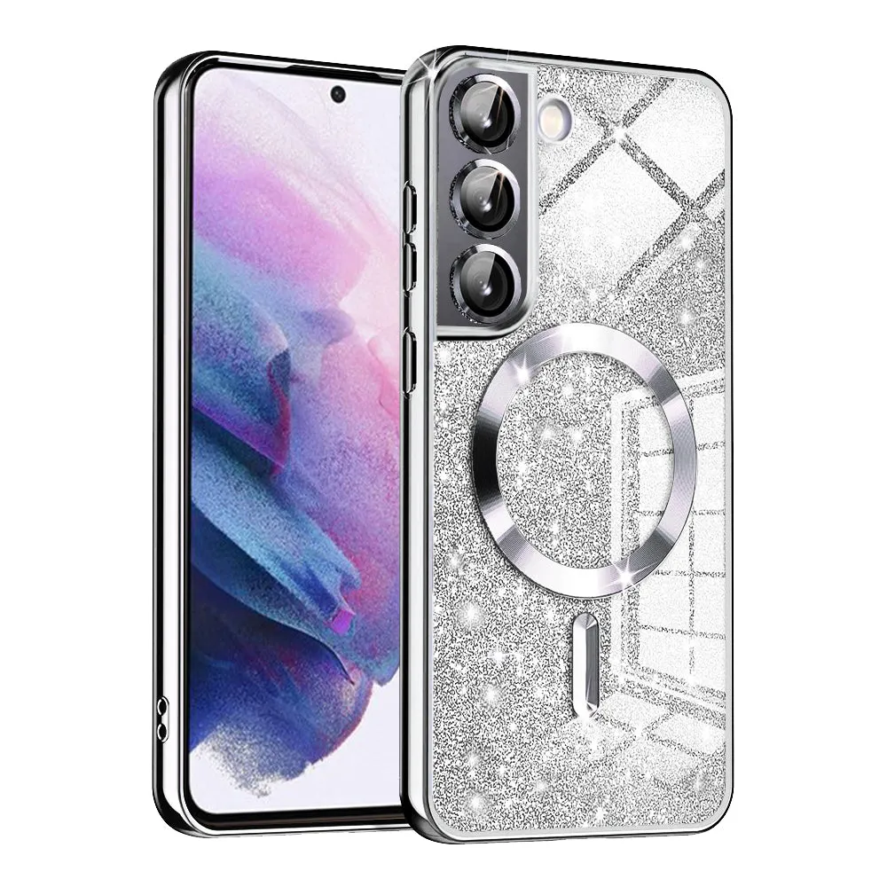 Custodia MagSafe per Samsung Galaxy S22 5G S901, Techsuit, Luxury Glitter, Argento - immagine 1