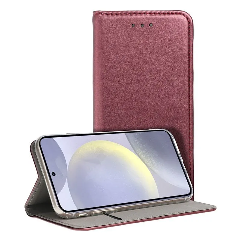 Custodia a libro stile flip cover bordeaux semplice e fresca per Samsung Galaxy S24 / S25 - immagine 1