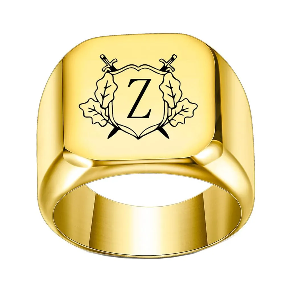 PAURO Anello in Acciaio Inossidabile Personalizzato con Iniziale Quadrata Dell'alfabeto dalla A alla Z per Uomo e Donna Oro Z Misura 22 - immagine 1