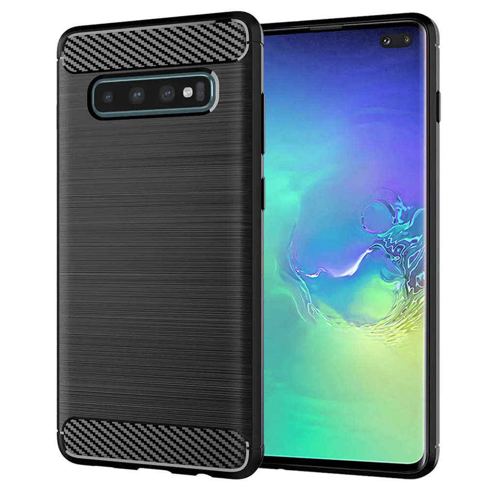 Custodia per Samsung Galaxy S10+ G975, Techsuit, Carbonio, Nera - immagine 1