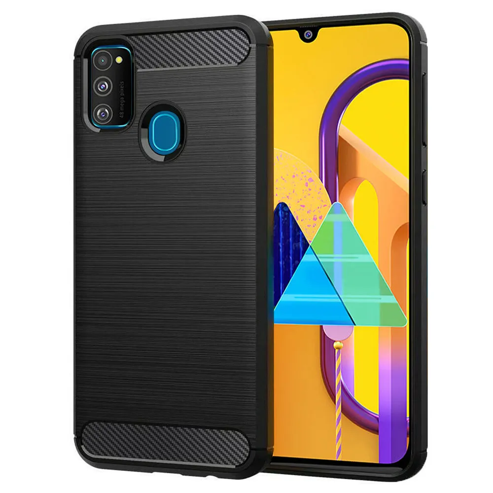 Custodia per Samsung Galaxy M21 M215 / M30s M307, Techsuit, Carbonio, Nera - immagine 1
