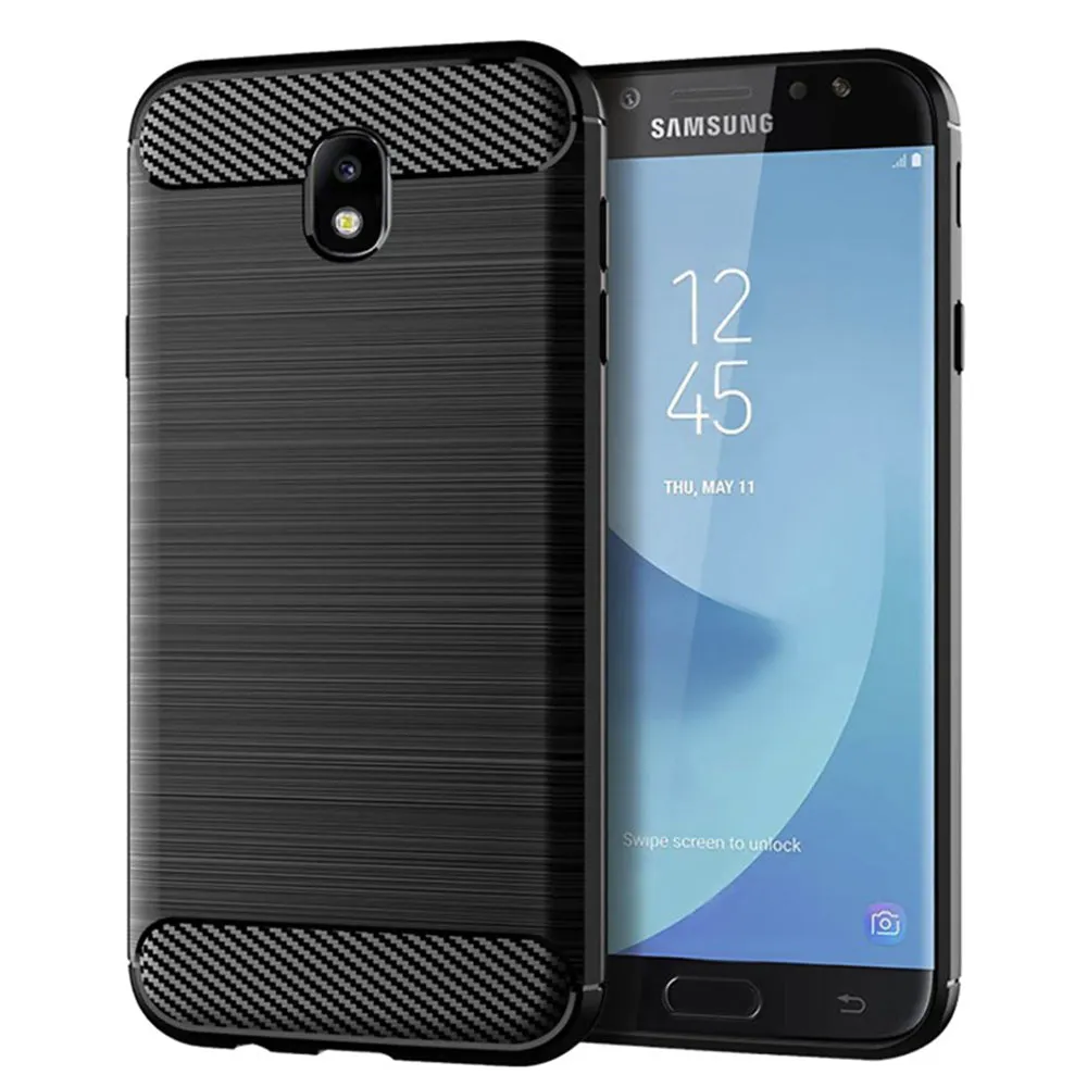 Custodia per Samsung Galaxy J7 (2017) J730, Techsuit, Carbonio, Nera - immagine 1