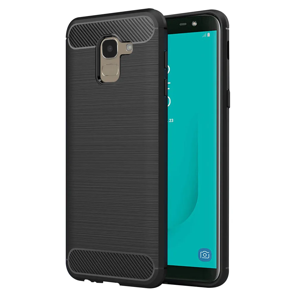 Custodia per Samsung Galaxy J6 J600, Techsuit, Carbonio, Nera - immagine 1