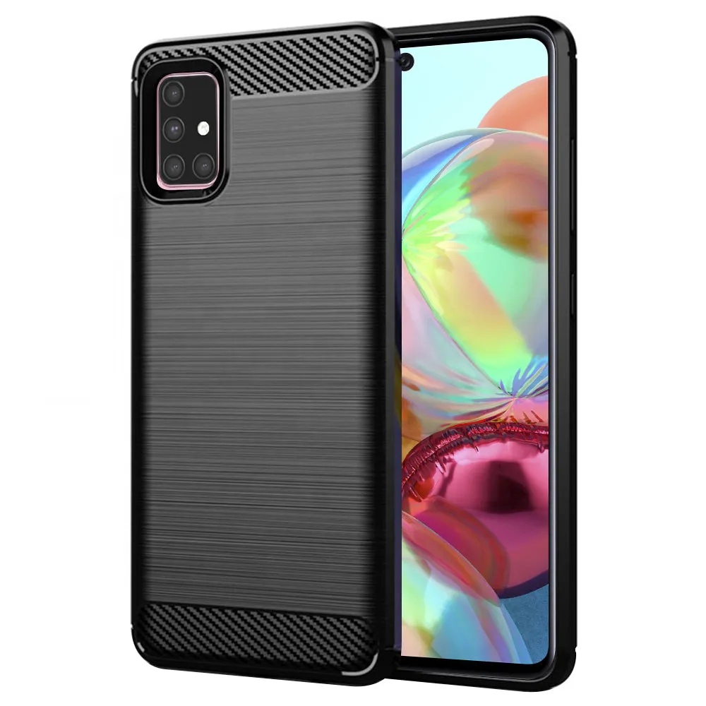 Custodia per Samsung Galaxy A71 A715, Techsuit, Carbonio, Nera - immagine 1