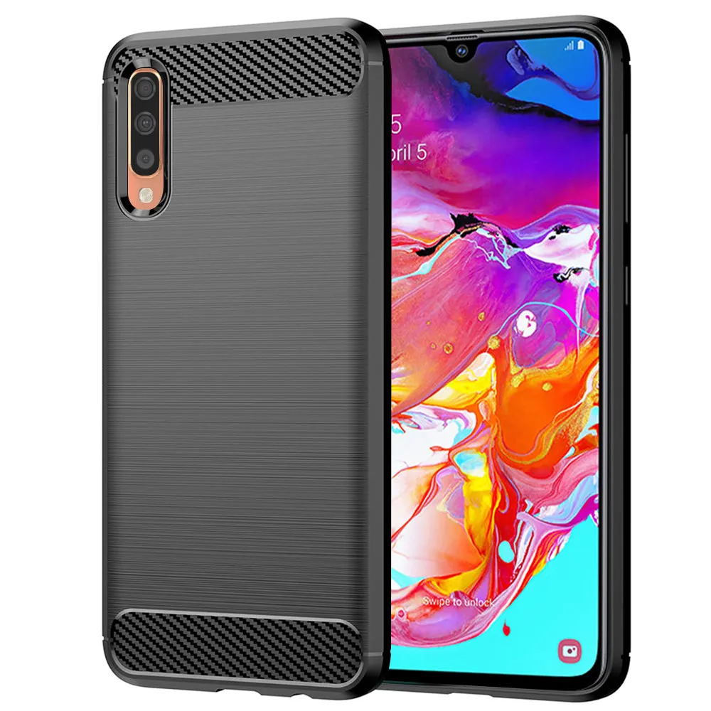 Custodia per Samsung Galaxy A70s A707 / A70 A705, Techsuit, Carbonio, Nera - immagine 1