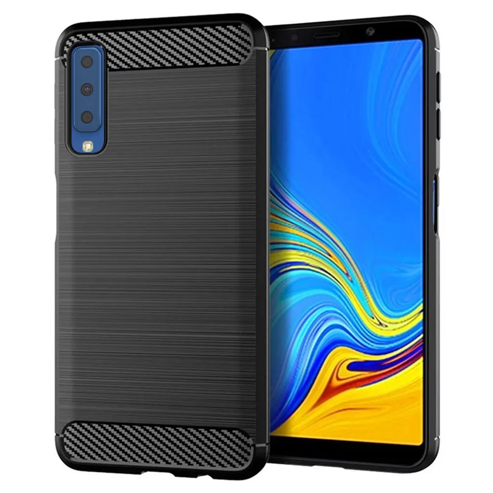 Custodia per Samsung Galaxy A7 (2018) A750, Techsuit, Carbonio, Nera - immagine 1