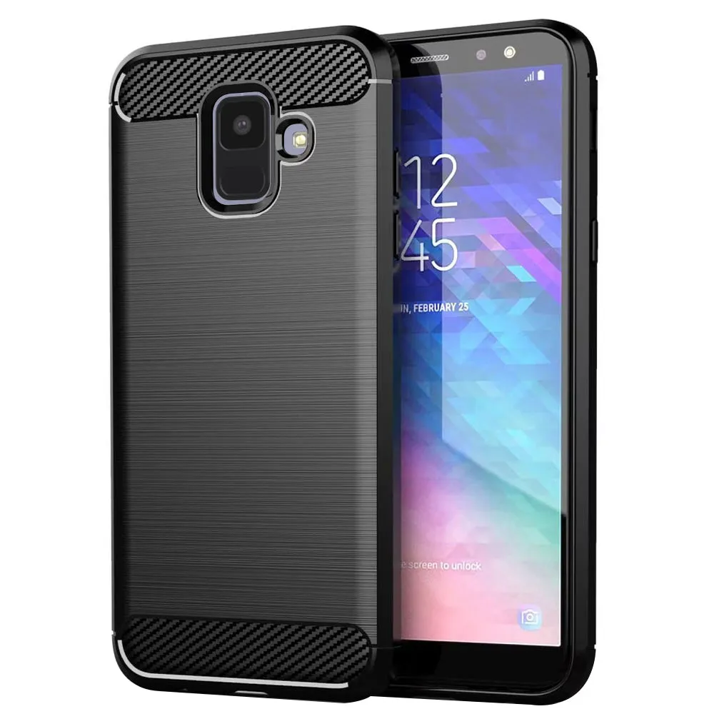 Custodia per Samsung Galaxy A6 (2018) A600, Techsuit, Carbonio, Nera - immagine 1