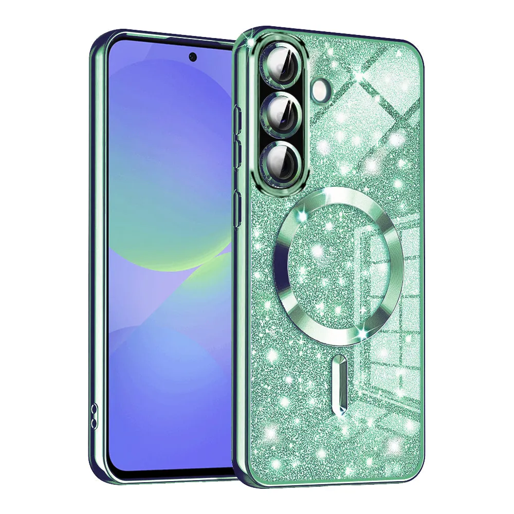 Custodia MagSafe per Samsung Galaxy A56 A566 / A36 A366, Techsuit, Luxury Glitter, Verde Chiaro - immagine 1