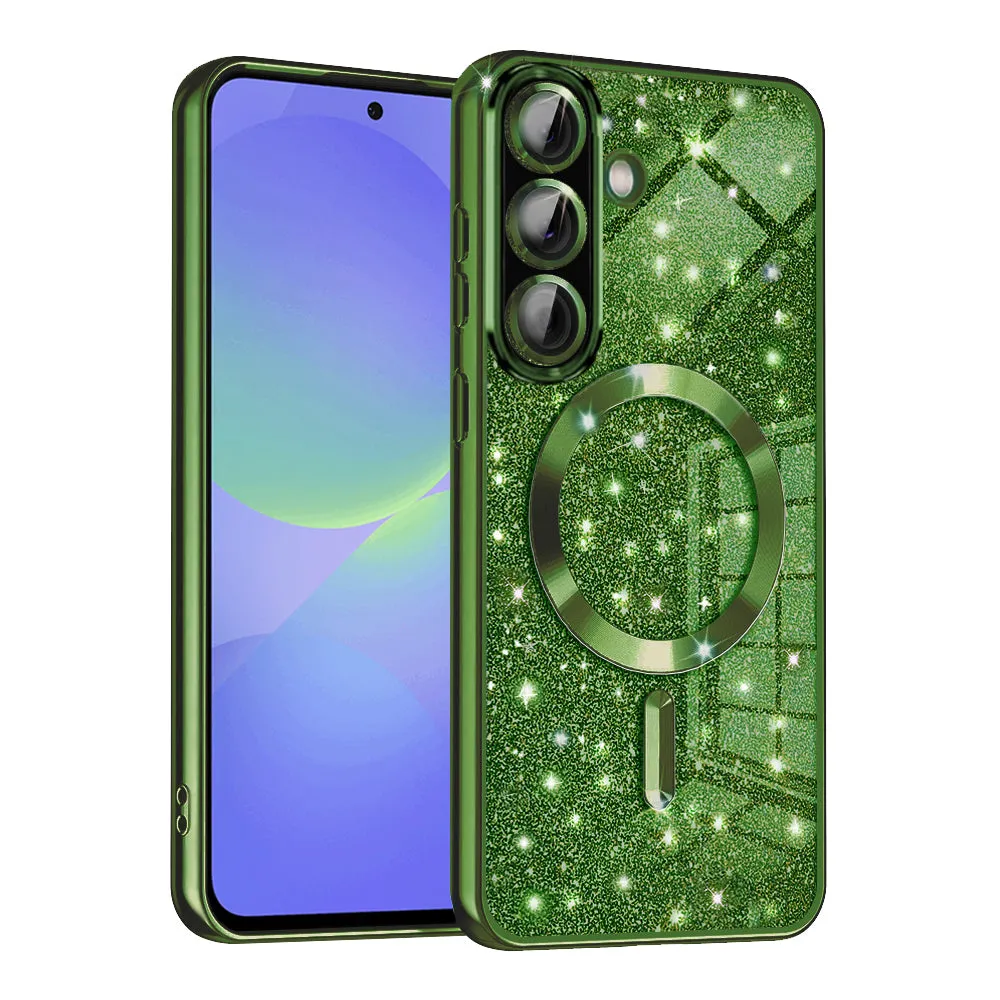 Custodia MagSafe per Samsung Galaxy A56 A566 / A36 A366, Techsuit, Luxury Glitter, Verde Scuro - immagine 1