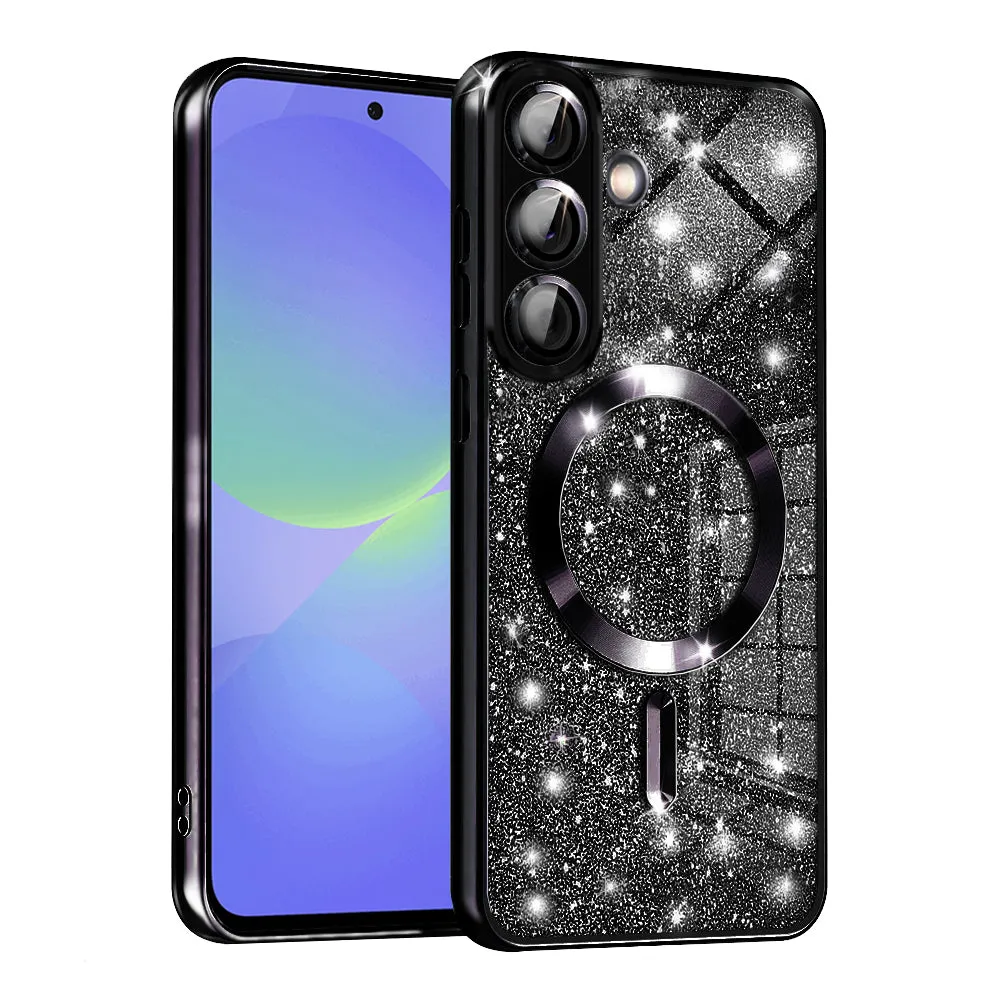 Custodia MagSafe per Samsung Galaxy A56 A566 / A36 A366, Techsuit, Luxury Glitter, Nera - immagine 1