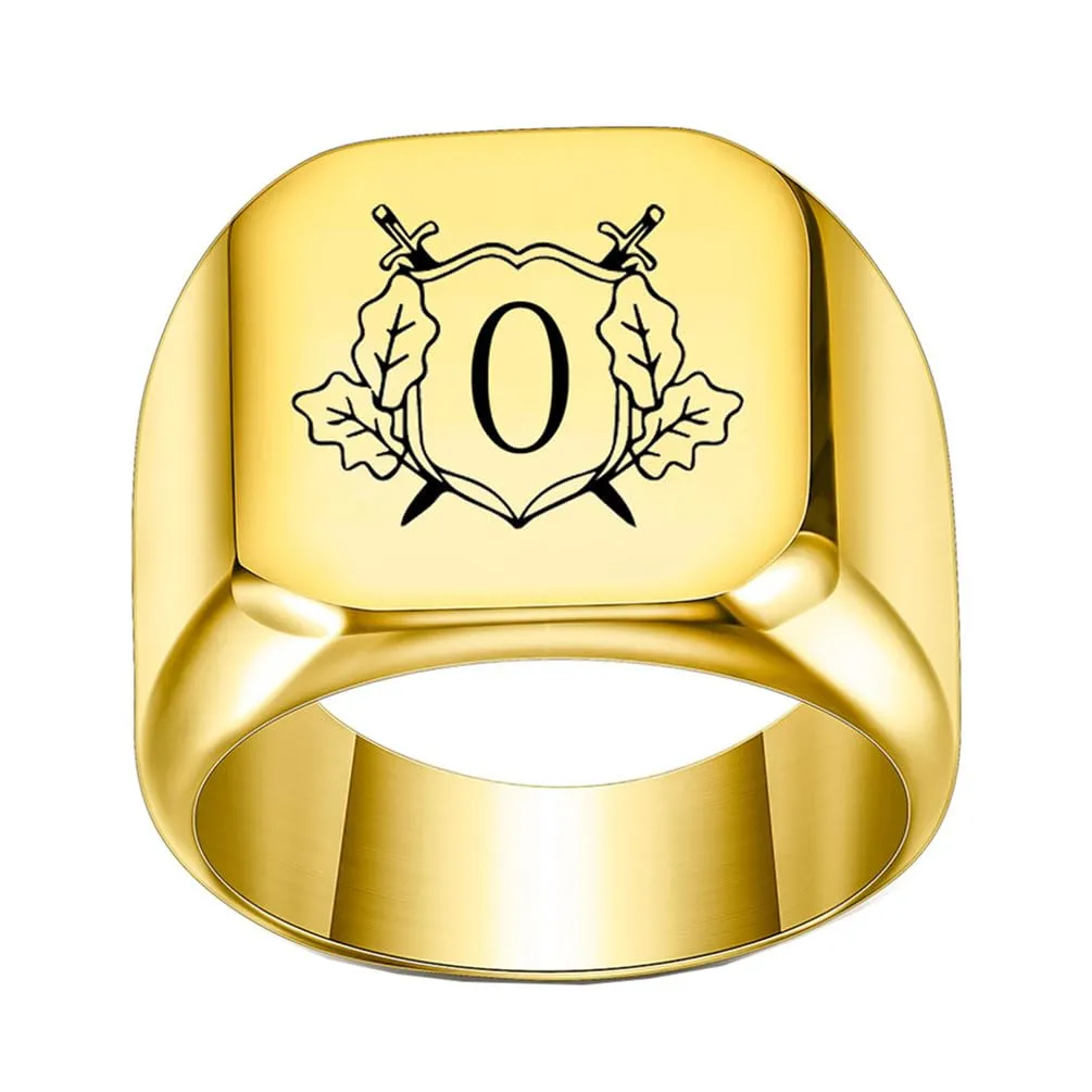 PAURO Anello in Acciaio Inossidabile Personalizzato con Iniziale Quadrata Dell'alfabeto dalla A alla Z per Uomo e Donna Oro O Misura 32 - immagine 1