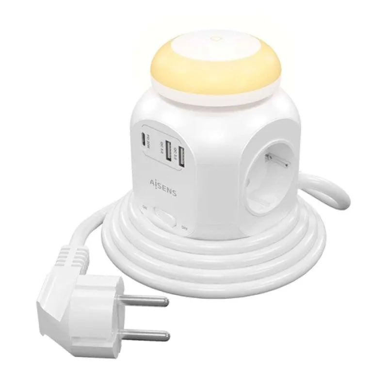 Multipresa Aisens ASPS-2A1CLPQ02-W 4 prese interruttore USB-A USB-C luce notturna - immagine 1