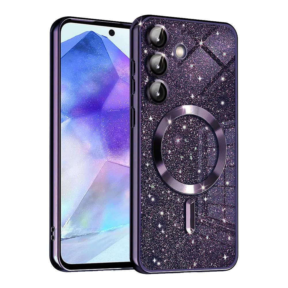 Custodia MagSafe per Samsung Galaxy A55 5G A556, Techsuit, Luxury Glitter, Viola Scuro - immagine 1