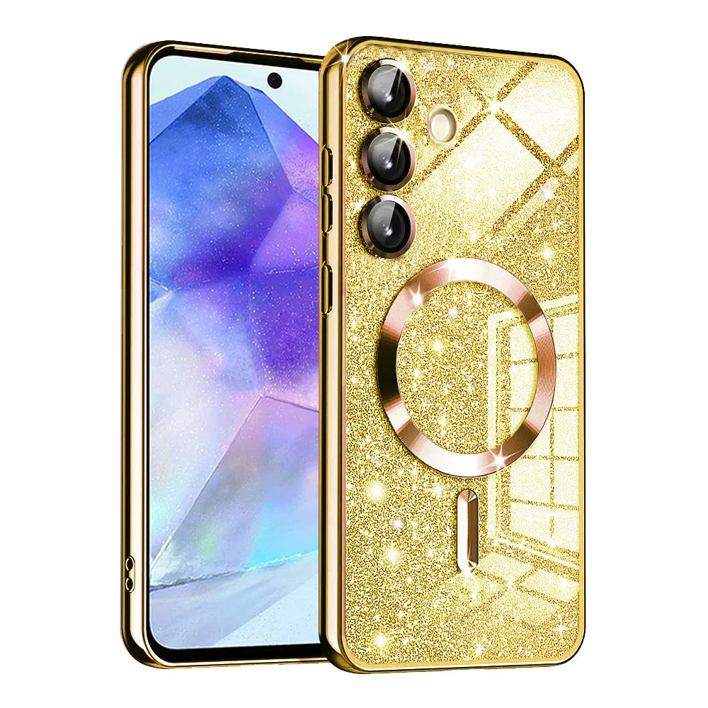 Custodia MagSafe per Samsung Galaxy A55 5G A556, Techsuit, Luxury Glitter, Dorata - immagine 1