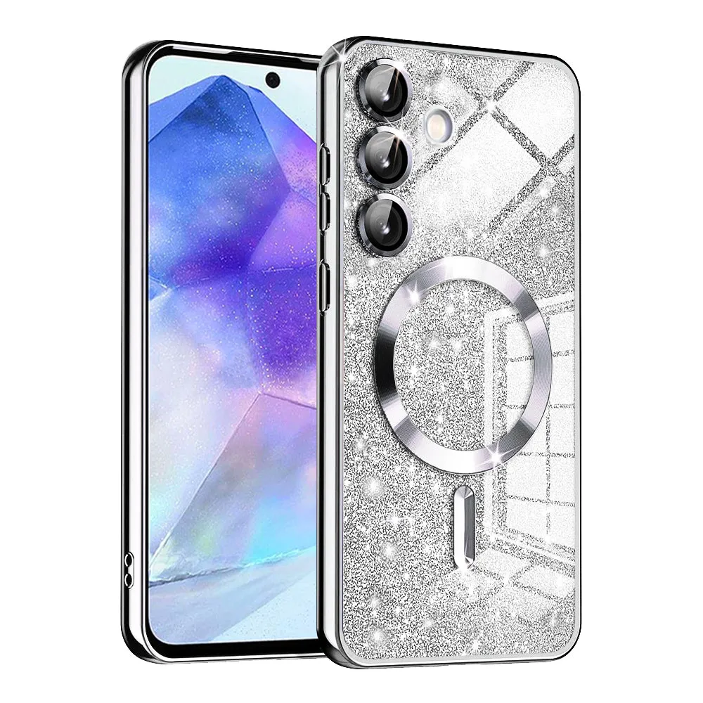 Custodia MagSafe per Samsung Galaxy A55 5G A556, Techsuit, Luxury Glitter, Argento - immagine 1