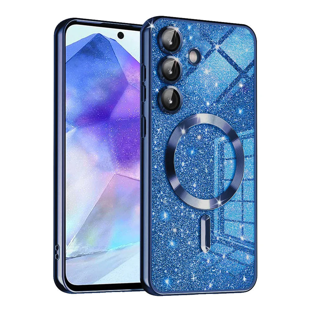 Custodia MagSafe per Samsung Galaxy A55 5G A556, Techsuit, Luxury Glitter, Blu Scuro - immagine 1