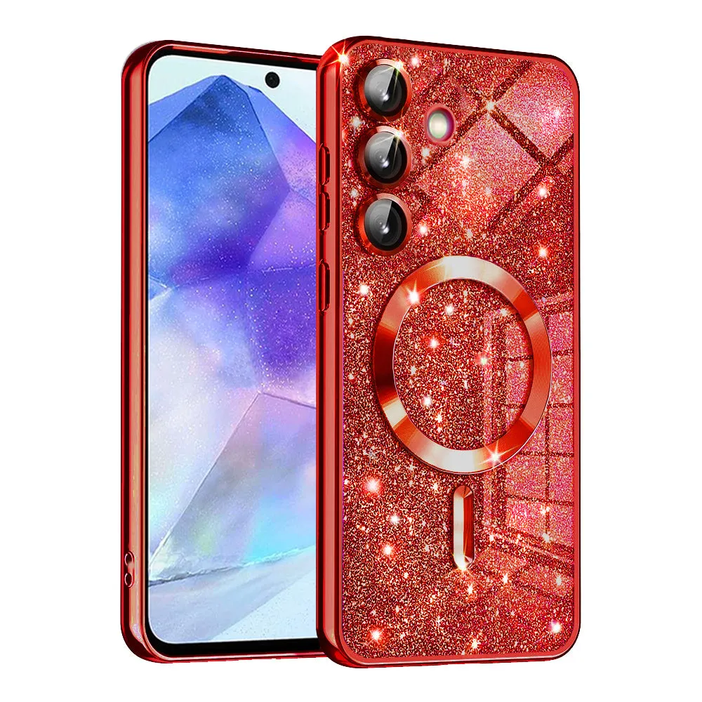 Custodia MagSafe per Samsung Galaxy A55 5G A556, Techsuit, Luxury Glitter, Rosa - immagine 1
