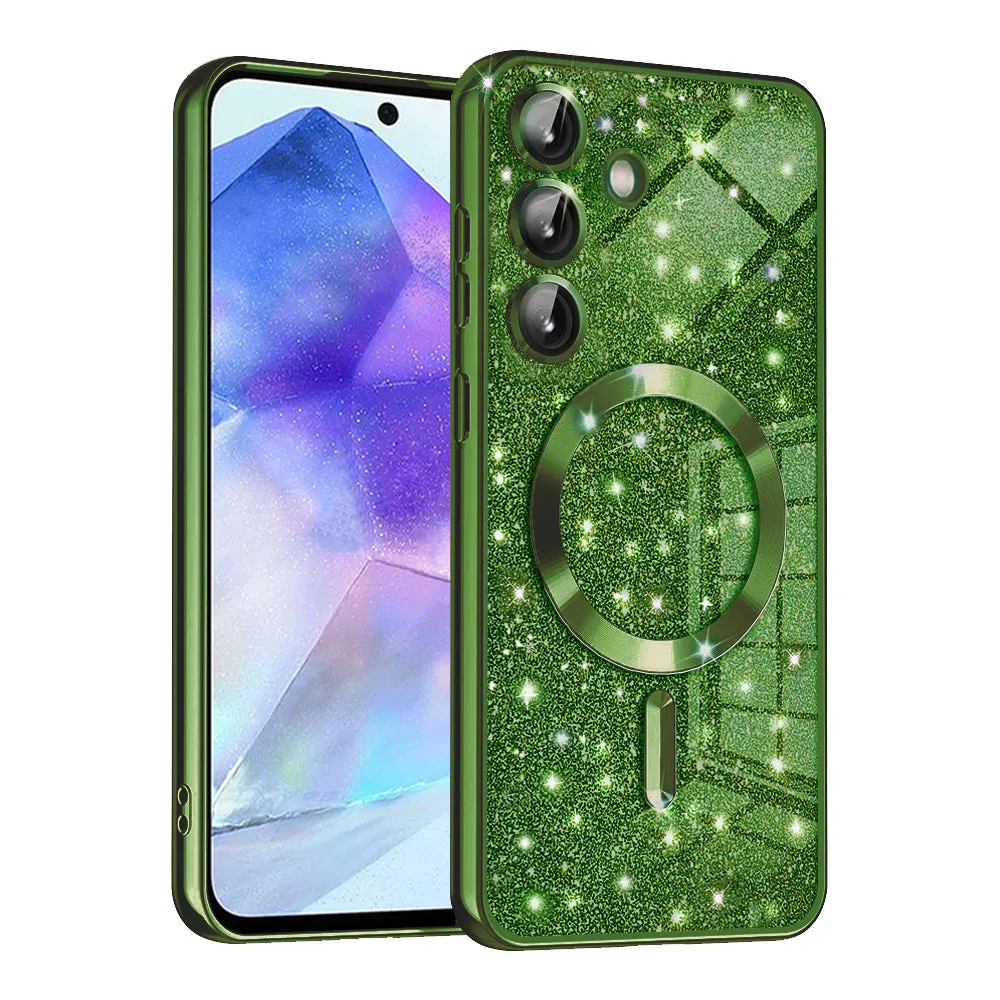 Custodia MagSafe per Samsung Galaxy A55 5G A556, Techsuit, Luxury Glitter, Verde Scuro - immagine 1