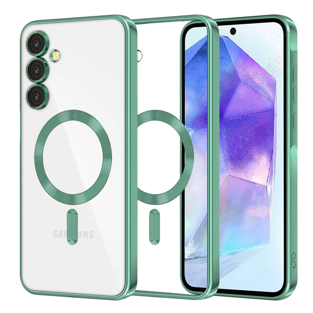 Custodia MagSafe per Samsung Galaxy A55 5G A556, Techsuit, Luxury Crystal, Verde Chiaro - immagine 1