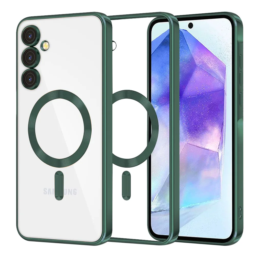 Custodia MagSafe per Samsung Galaxy A55 5G A556, Techsuit, Luxury Crystal, Verde Scuro - immagine 1