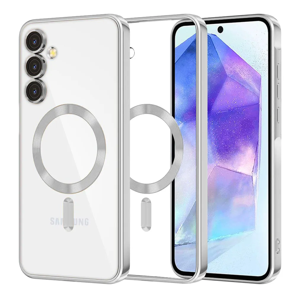 Custodia MagSafe per Samsung Galaxy A55 5G A556, Techsuit, Luxury Crystal, Argento - immagine 1